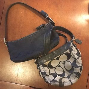 Two Coach monogram small shoulder handbags purses